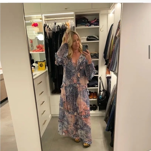 New!Misa Los Angeles Persephone Ruffle Maxi Dress Abstract Floral 🩵Medium NWT! - Picture 10 of 16